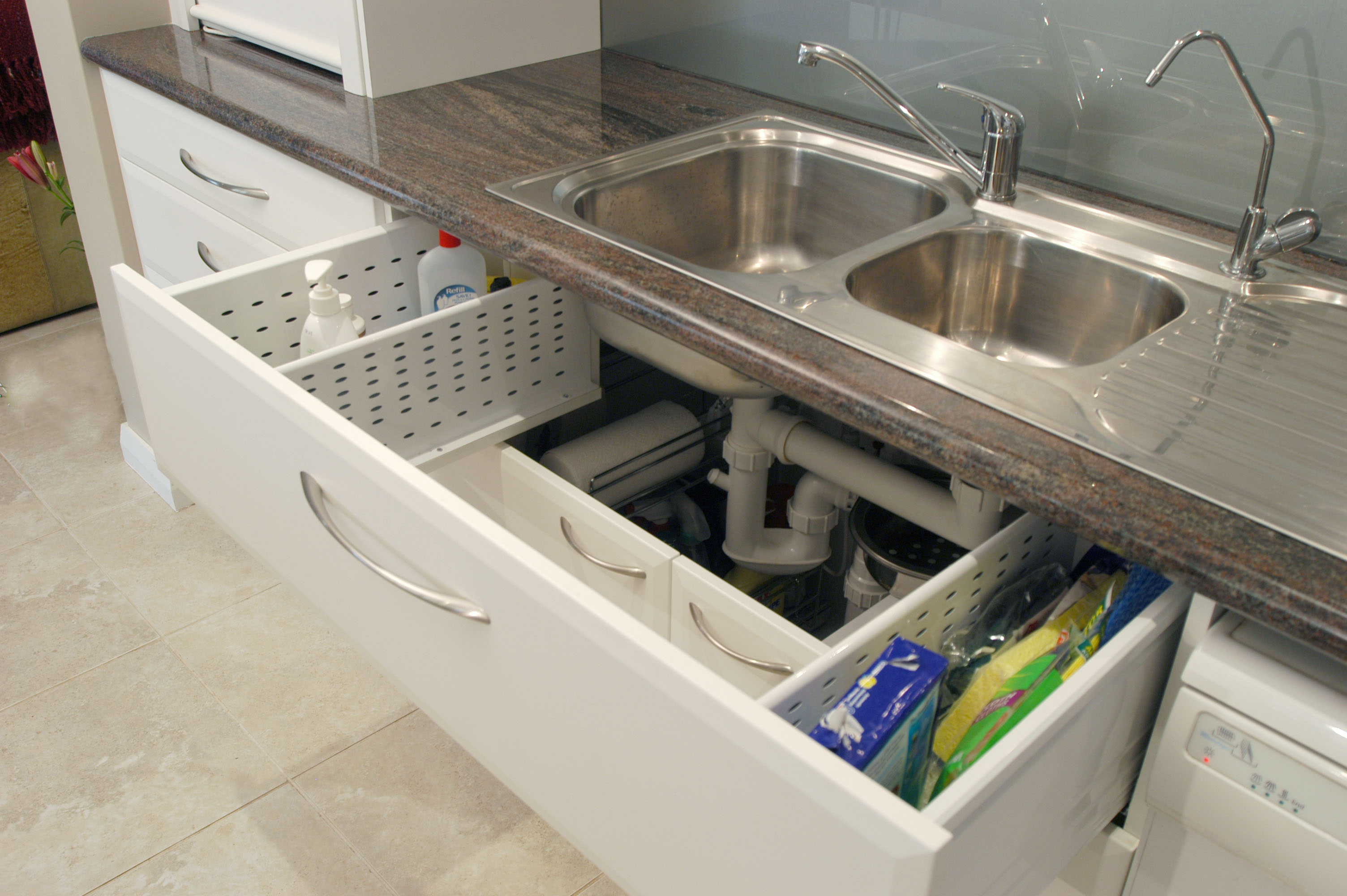 kitchen sink fold out drawer